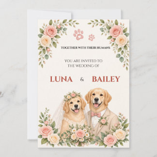 Söt Golden Retriever Blommig Hund Bröllop Inbjudningar