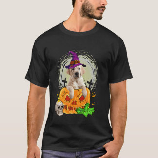 Söt Golden Retriever Häxa Pumpa Halloween Hund T Shirt