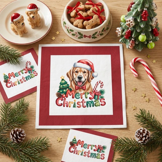 Söt Golden Retriever Hund Jul Pappersservett (Skapare uppladdad)