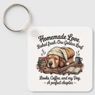 Söt Golden Retriever Hund Limpa Böcker & Kaffe Nyckelring