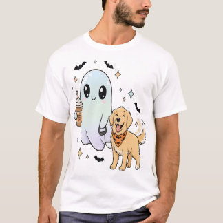 Söt Golden Retriever Hund Pug Kaffe Halloween T Shirt