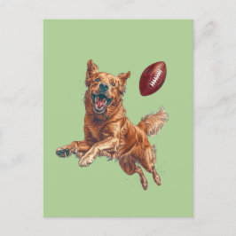 Söt Golden Retriever Hund Spelar Amerikansk Fotbol Vykort