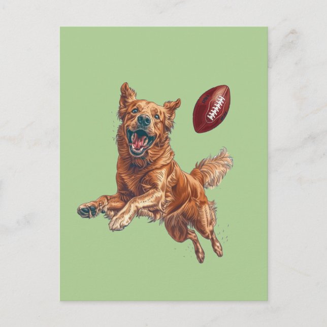 Söt Golden Retriever Hund Spelar Amerikansk Fotbol Vykort (Framsida)