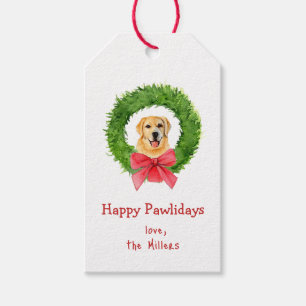 Söt Golden Retriever och julkrans  Presentetikett