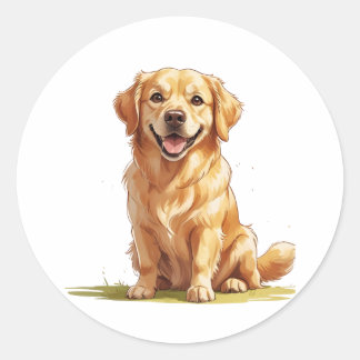 Söt Golden Retriever på gräs Runt Klistermärke