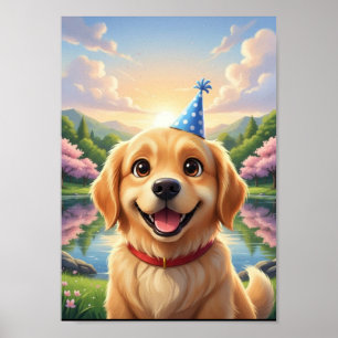 Söt Golden Retriever-valp Födelsedagsaffisch Poster