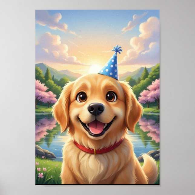Söt Golden Retriever-valp Födelsedagsaffisch Poster (Framsidan)