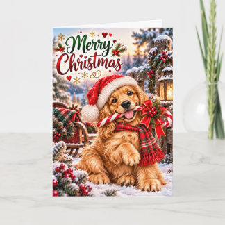 Söt Golden Retriever-valp God Jul Kort