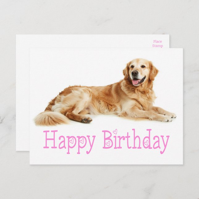 Söt Golden Retriever Valp Hund Glad Födelsedag Vykort (Fram/baksida)