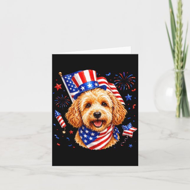 Söt Goldendoodle Amerikansk Flagga 4:e Juli Män Kort (Framsida)