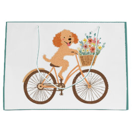 Söt Goldendoodle-hund cyklar vårblommor