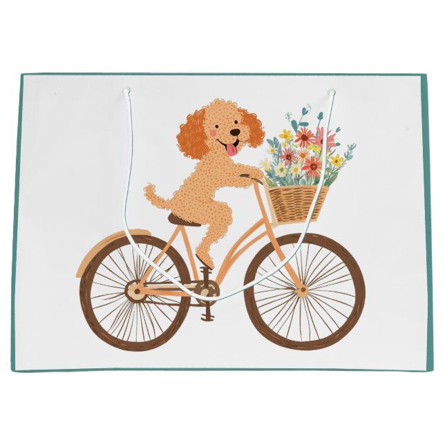 Söt Goldendoodle-hund cyklar vårblommor (Framsidan)