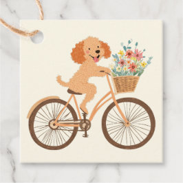 Söt Goldendoodle-hund cyklar vårblommor Gåvor Etiketter