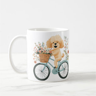 Söt Goldendoodle-hund cyklar vårblommor Kaffemugg