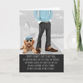 Söt Goldendoodle-hund och pappa rolig fars dag Helgkort