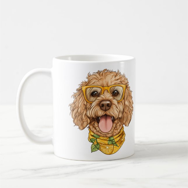 Söt Goldendoodle Hund Solglasögon Apelsiner Kaffemugg (Vänster)
