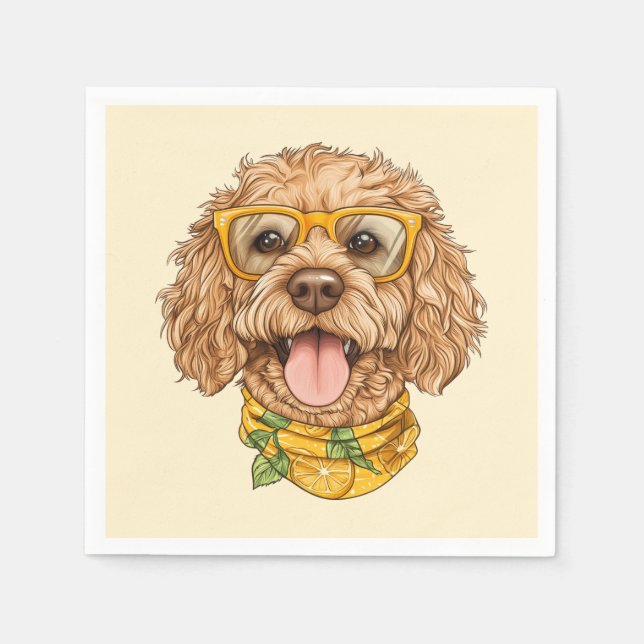 Söt Goldendoodle Hund Solglasögon Apelsiner Pappersservett (Framsidan)