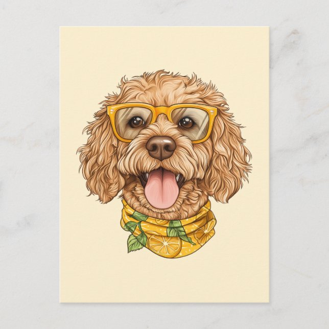 Söt Goldendoodle Hund Solglasögon Apelsiner Vykort (Framsida)