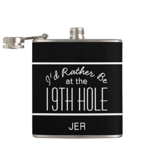 Söt golfare 19:e hålet monogram initialer svart fickplunta