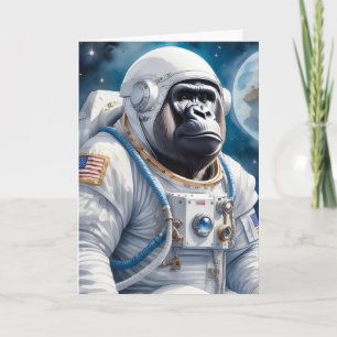 Söt gorilla i rymddräkt i yttre rymden kort