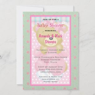 Söt gosig björn iklädd rosa baby shower inbjudningar