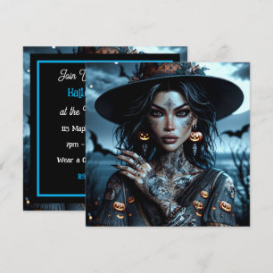 Söt Gothic Witch med Tattoos Halloween fest Inbjudningar