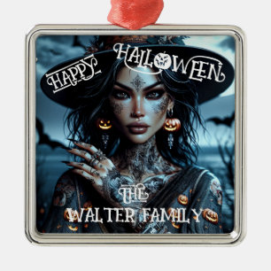 Söt Gothic Witch med Tattoos Halloween fest Julgransprydnad Metall
