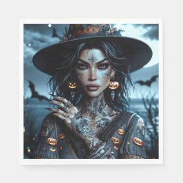 Söt Gothic Witch med Tattoos Halloween fest Pappersservett