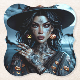 Söt Gothic Witch med Tattoos Halloween fest Underlägg Papper