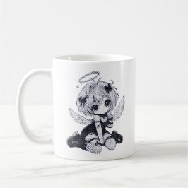 Söt gotisk ängel fe Chibi svart & vit anime Kaffemugg