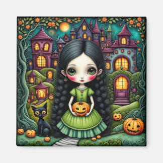 Söt gotisk flicka pumpa Halloween-by Magnet