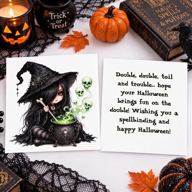 Söt gotisk häxa Halloween-kort (Skapare uppladdad)