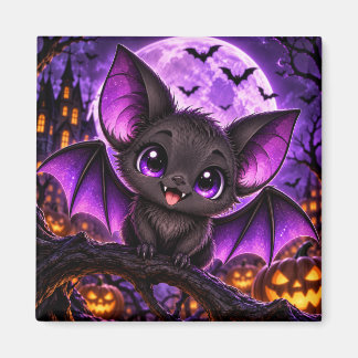 Söt gotisk lila fladdermus Halloween-måne Magnet