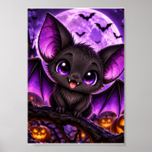 Söt gotisk lila fladdermus Halloween-måne