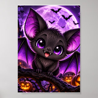 Söt gotisk lila fladdermus Halloween-måne Poster