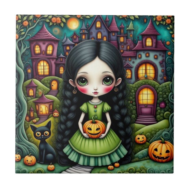 Söt gotisk tjej Pumpa Halloween-by Kakelplatta (Framsidan)