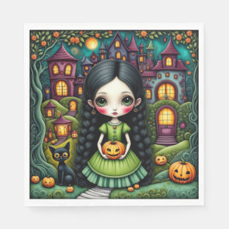 Söt gotisk tjej Pumpa Halloween-by Pappersservett