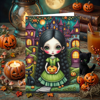 Söt gotisk tjej Pumpa Halloween-färgsida Kort
