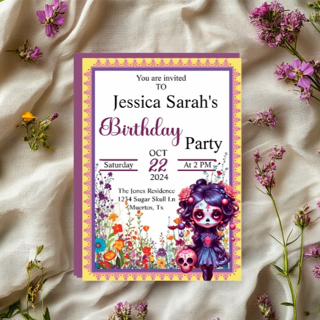 Söt gotisk trädgård socker skalle inbjudan (Skapare uppladdad)