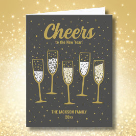 Söt Gott Nytt År Champagne svart guld vit Helgkort