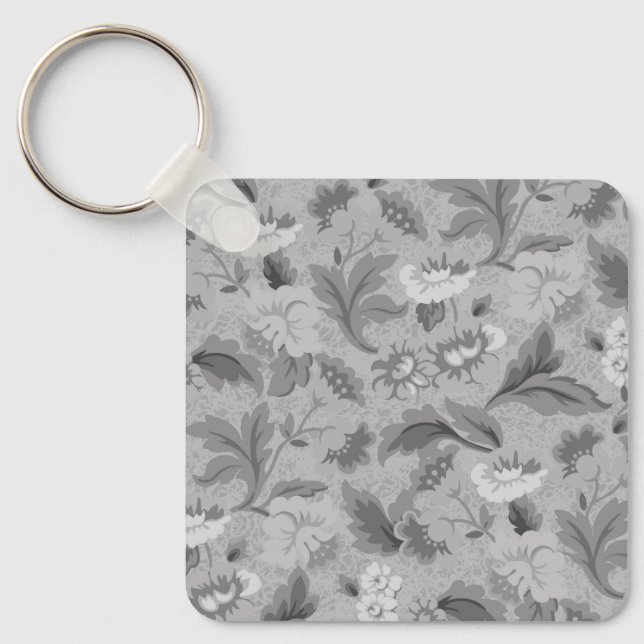 Söt grå blommig mönster nyckelring (Framsida)