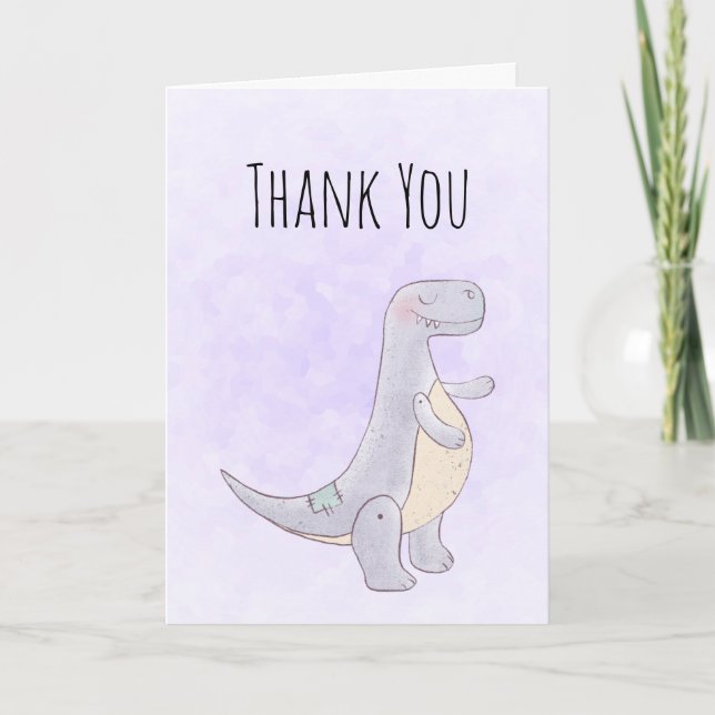 Söt grå dinosaurie leksak akvarell  kort (Framsida)