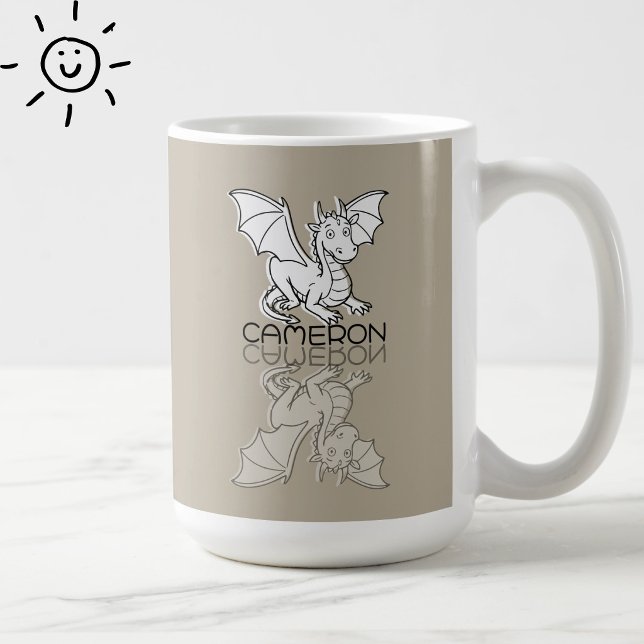 Söt grå drakreflektion Doodle Anpassat namn Kaffemugg (Skapare uppladdad)