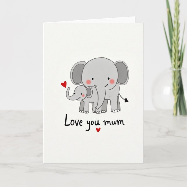 Söt grå elefant familjekort kort (Framsida)