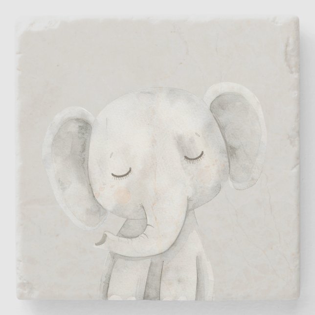 Söt Grå Elefant Stenunderlägg (Framsidan)