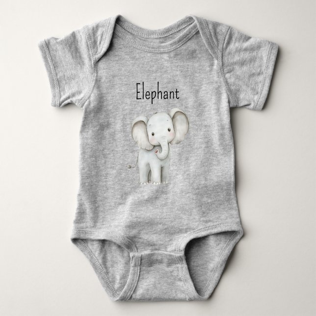 Söt Grå Elefant T Shirt (Framsida)