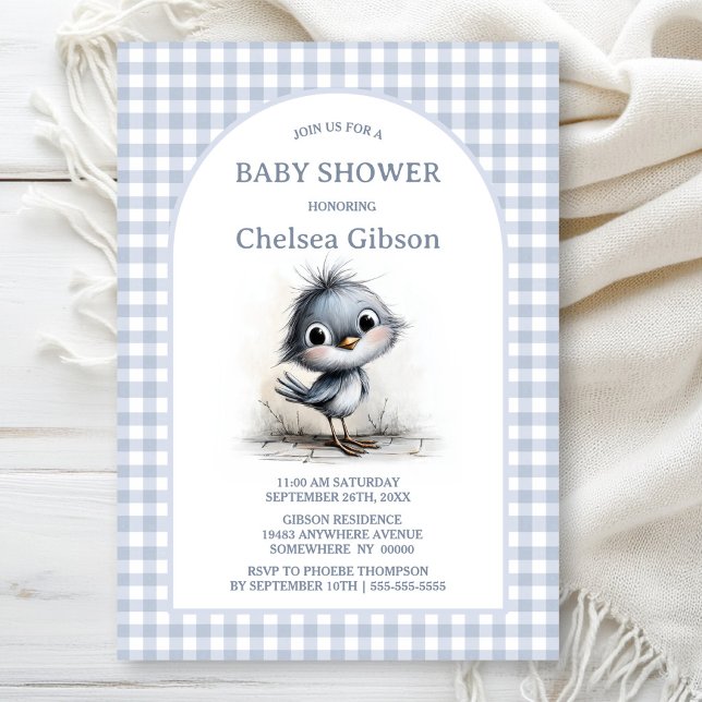 Söt Grå Fågel Baby Shower Inbjudningar (Skapare uppladdad)