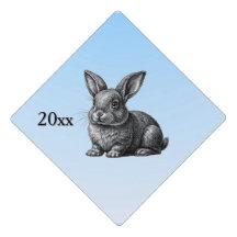 Söt grå kanin mot en blå himmel med år