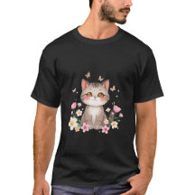 Söt grå katt i blomsterträdgård fjärilar konst ✨🐾