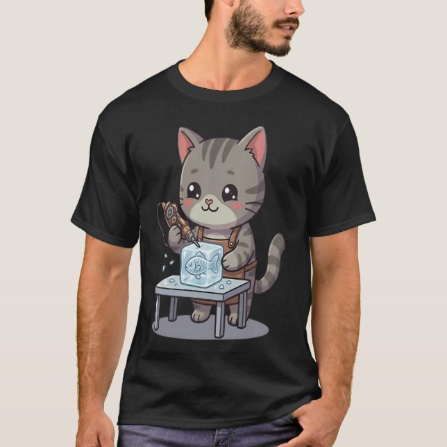 Söt Grå Katt Is Skulptör T Shirt (Framsida)